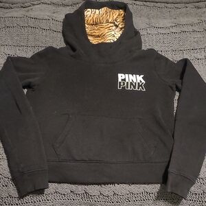Black Hoodie with Tiger Print Lining